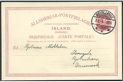 10 aur Chr. IX helsagsbrevkort fra Reykjavik d. 30.6.1904 til Kjøbenhavn, Danmark.