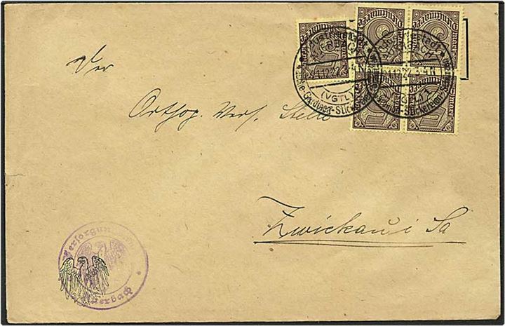 25 pfennig tjenestemærke på brev fra Auerback, Tyskland, d. 21.12.1922.