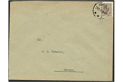 20 øre brun Chr. X på brev fra Odense d. 5.4.1922 til Vojens. Mærket med perfin D23d - Dansk Sprit-Central.