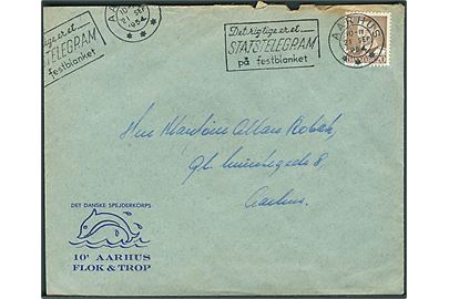 20 øre Fr. IX på fortrykt spejderkuvert fra 10' Aarhus Flok & Trop sendt som lokalbrev i Aarhus d. 21.9.1954.
