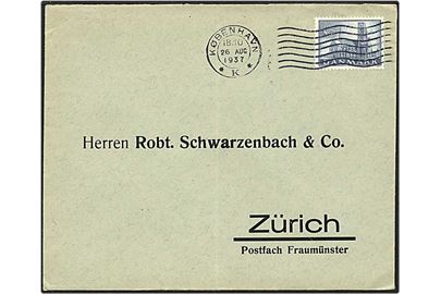 30 øre blå Ribe Domkirke singelfrankatur på brev fra København d. 26.8.1937 til Zürich, Schweiz.