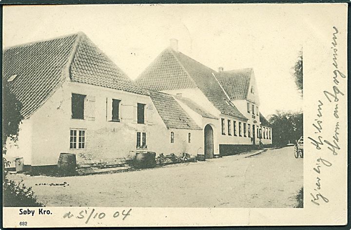 Søby Kro. No. 682. Frankeret med 5 øre Våben annulleret med stjernestempel SØBY og sidestemplet Ærøeskjøbing d. 6.10.1904 til Nakskov.