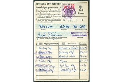 Deutsche Bundesbahn 2. kl. fribillet med gyldighedsmærke til 30.4.1976 stemplet Hohenbudberg.
