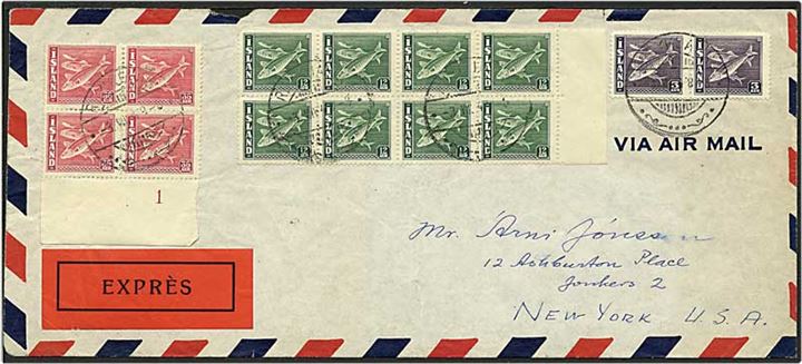 2,40 kr. porto på expres luftpost brev fra Reykjavik, Island d. 3.8.1948 til USA.