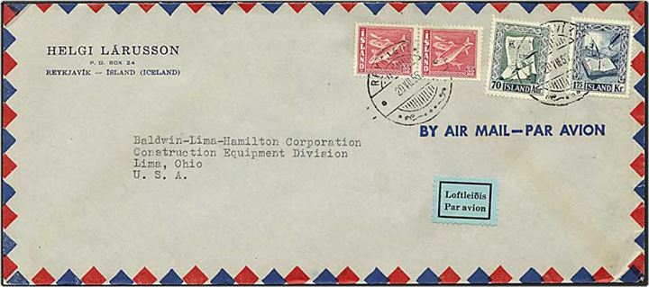 3.15 kr. porto på luftpost brev fra Reykjavik, Island d. 20.7.1955 til USA.