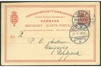10 øre Chr. IX helsagsbrevkort fra Veile d. 24.6.1906 via Kjøbenhavn til Reykjavik, Island. Ank.stemplet Reykjavik d. 7.7.1906.