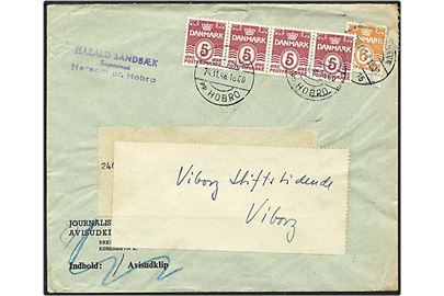 5 øre vinrød og 6 øre orange bølgelinie på brev fra Hersom d. 24.11.1948 til Viborg.