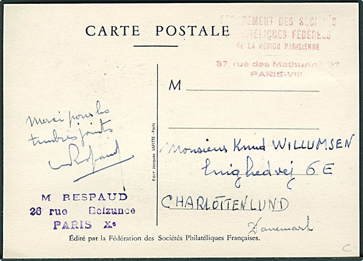 Maxikort. Frimærkets Dag 1948 sendt til Charlottenlund, Danmark