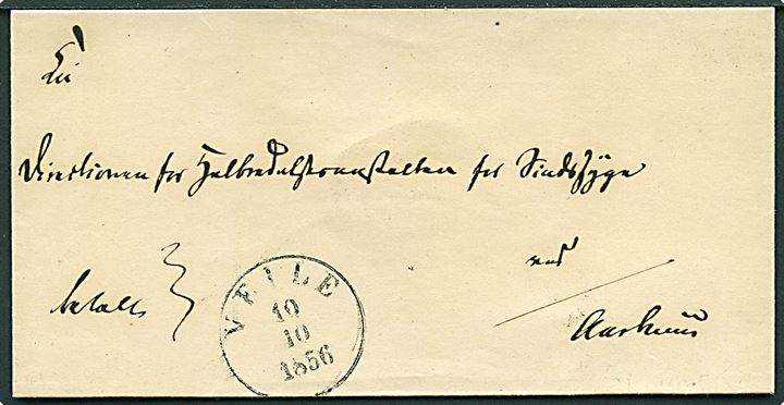 1856. Francobrev påskrevet Betalt med antiqua Veile d. 10.10.1856 til Aarhus.