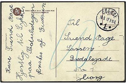Ufrankeret postkort fra Odense d. 18.9.1917 til Nyborg. Kortet sat i porto med 10 øre.