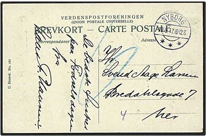 Ufrankeret lokalt sendt postkort fra Nyborg d. 19.9.1917. Kortet sat i porto med 6 øre.