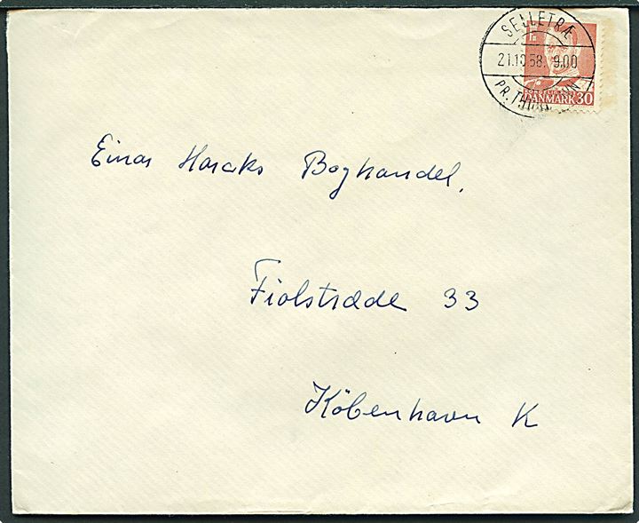 30 øre Fr. IX på brev annulleret med tydeligt pr.-stempel Selletræ pr. Thorshavn d. 21.10.1958 til København.