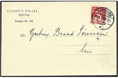 2 øre rød bølgelinie på lokalt sendt kort Hjørring d. 10.8.1914.