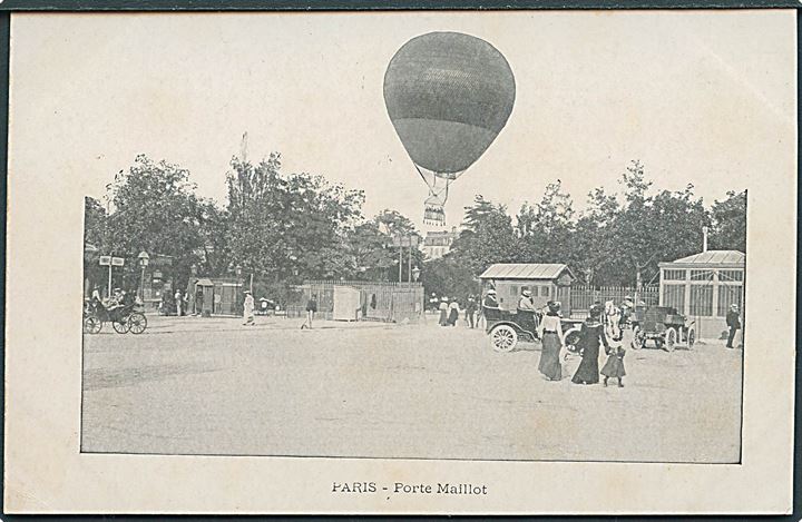Luftballon ses ved Porte Maillot i Paris, Frankrig. U/No. Kortet er skævt skåret. 