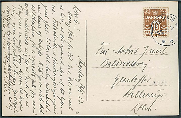 10 øre Bølgelinie på brevkort ( Undir, Sandsbjørgum) annulleret med brotype IIIc Thorshavn d. 26.6.1933 til Hellerup.
