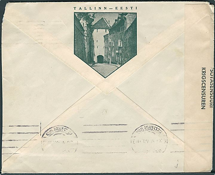 10 s. Päts i parstykke på brev fra Tallinn d. 30.5.1940 til Helsinki, Finland. Åbnet af finsk censur.