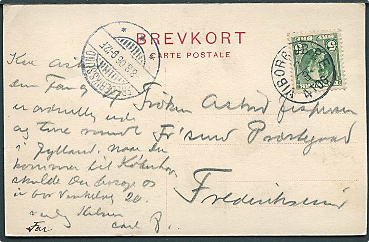 5 øre Chr. IX på brevkort annulleret med lapidar Viborg JB.P.E. d. 7.3.1906 til Frederikssund.