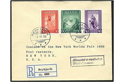 Komplet sæt Leifr Eiricsson på Rec. brev fra Reykjavik, Island, d. 3.10.1938 til USA.