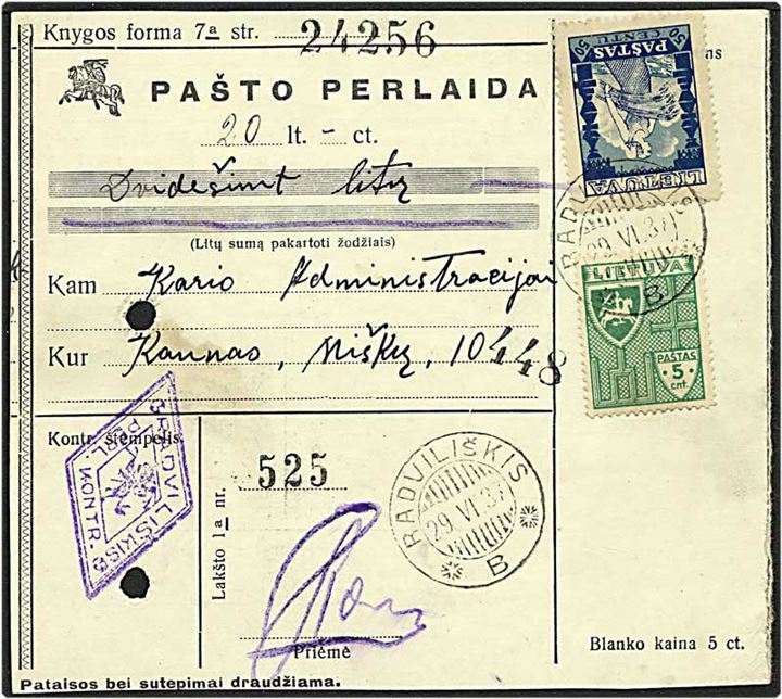 55 pastas på adressekort fra Raduiliskis, Litauen, d. 29.6.1937.