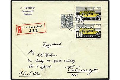 60 centimes på Rec. brev fra Lenzburg, Schweiz, d. 19.10.1937 til USA.