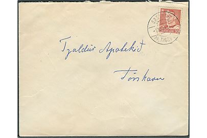 30 øre Fr. IX på brev annulleret med pr.-stempel Sørvaag pr. Thorshavn d. 1.10.1954 til Thorshavn.