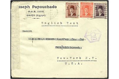 25 mills på brev fra Cairo, Egypten, d. 21.3.1942 til New York, USA. Egyptisk censur.