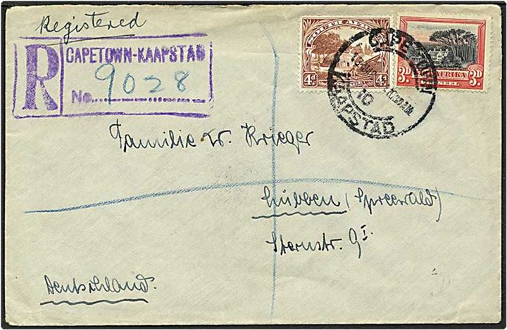 7 pence på Rec. brev fra Cape Town, Sydafrika, d. 13.3.1931 til Lübben, Tyskland.