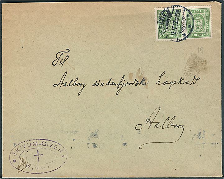 10 øre Tjenestemærke i parstykke på brev fra Vægger d. 12.11.1923 til Aalborg.