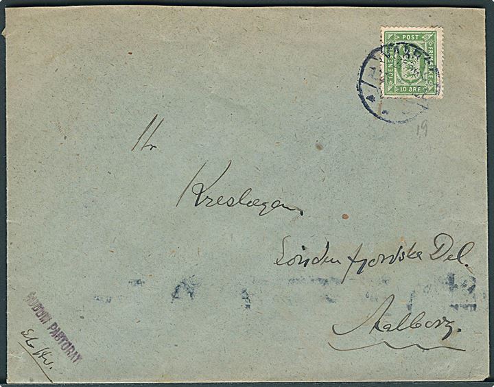 10 øre Tjenestemærke på brev fra Vaarst d. 13.11.1923 til Aalborg.
