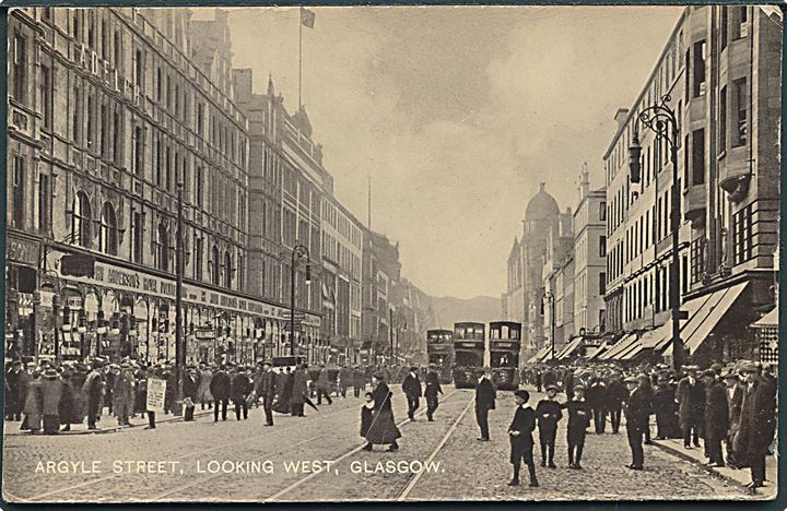 Argyle Street, looking west i Glasgow. Dobbeltdækker Sporvogne ses. Sp. no. 15. Uden adresselinier. 