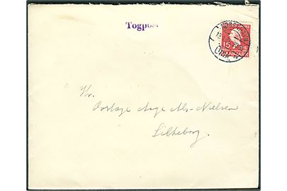 15 øre H. C. Andersen på brev stemplet København Omk. d. 19.1.1936 og sidestemplet Togpost til Silkeborg.