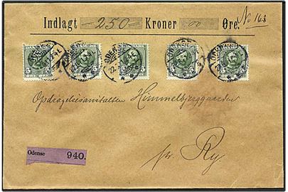 5 øre grøn Fr. VIII på værdibrev fra Odense d. 22.9.1911 til Ry.