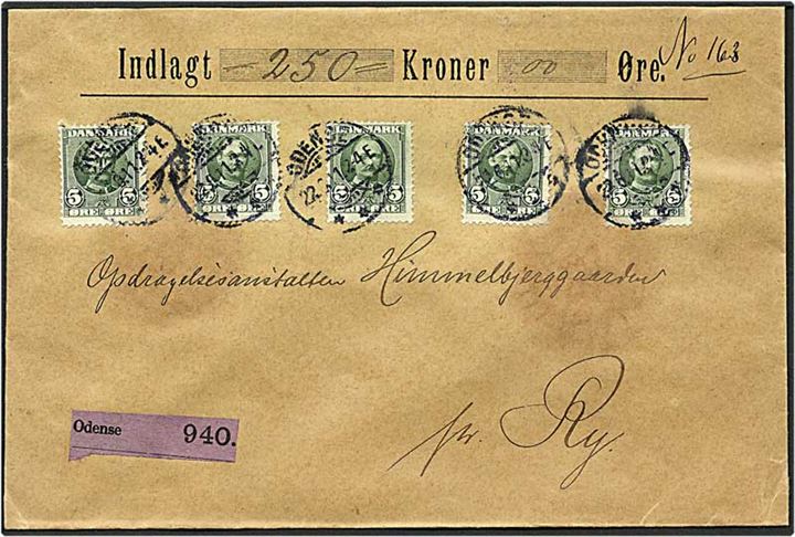 5 øre grøn Fr. VIII på værdibrev fra Odense d. 22.9.1911 til Ry.