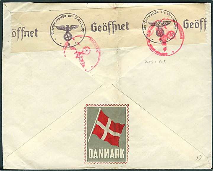 40 øre Chr. X 60 år, 5 øre Bølgelinie og 20/15 øre Provisorium på luftpostbrev fra København d. 23.10.1940 til Mannheim, Tyskland. Åbnet af tysk censur i Berlin. 