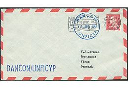 60 øre Fr. IX på luftpostbrev stemplet København d. 16.8.1967 og sidestemplet DANCON/UNFICYP d. 16.8.1967 til Virum. Afs.-stempel: DANCON/UNFICYP.