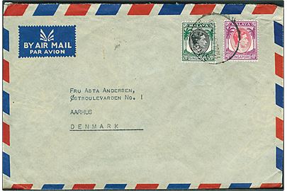20 c. og 40 c. George VI på luftpostbrev fra Singapore d. 11,7.1949 til Aarhus, Danmark. Fra sømand ombord på M/S Fionia.