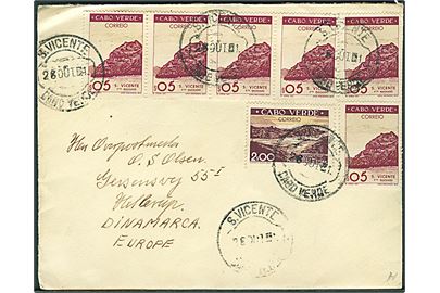 $05 (6) og 2$00 på brev fra S. Vicente Cabo Verde d. 28.10.19xx til Hellerup, Danmark. Fra Skoleskibet Danmark.