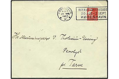 15 øre rød karavel på brev fra København d. 19.8.1927 til Tarm. TMS nr. 14.