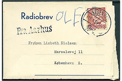 20 øre Fr. IX på Radiobrev formular (K.3219 12.48 20000 Form. 446) fra M/S Samos via S/S Botnia stemplet København d. 15.4.1950 og sidestemplet Fra Aarhus til København.