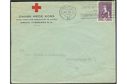 10+5 øre Røde Kors udg. på fortrykt kuvert fra Dansk Røde Kors sendt lokalt i København d. 24.7.1941.
