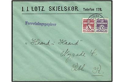 5 øre vinrød og 10 øre violet bølgelinie på brev med forretningspapirer fra Skælskør d. 5.6.1941 til København.