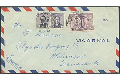 58 fills på luftpostbrev annulleret med svagt stempel d. 4.11.1956 til Helsingør, Danmark.