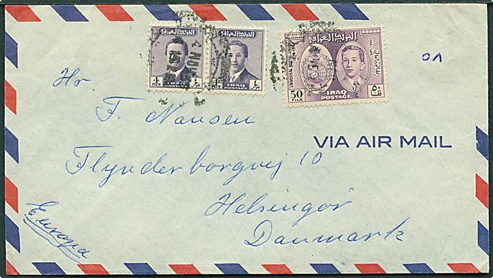 58 fills på luftpostbrev annulleret med svagt stempel d. 4.11.1956 til Helsingør, Danmark.