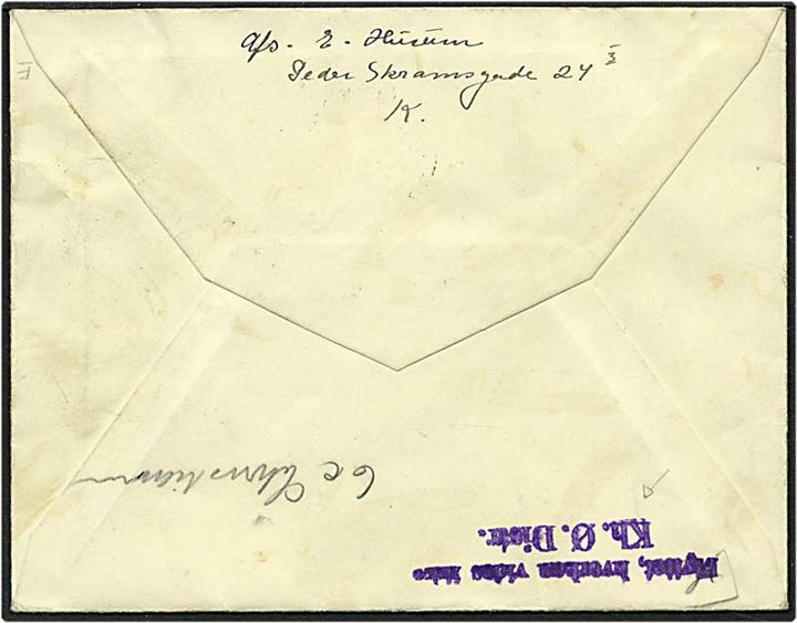 10 øre violet bølgelinie på lokalt sendt brev fra København d. 28.3.1939. Adressaten flyttet, og returneret.