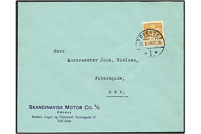 10 øre orange bølgelinie på lokalt sendt brev fra Odense d. 26.3.1943.