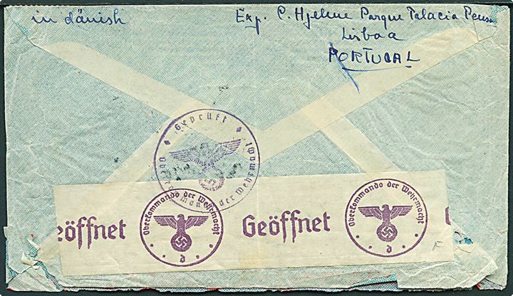 1$75 i parstykke på luftpostbrev fra Lissabon d. 11.6.1941 til København, Danmark. Åbnet af tysk censur i München.