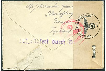 25 pfg. Hindenburg på brev fra dansk tysklandsarbejder på Weser Flugzeug Bau i Bremen d. 2.9.1940 til København, Danmark. Åbnet af tysk censur i Hamburg.