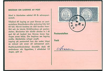 6 kr. Møntmotiv i parstykke stemplet Asarum d. 12.5.1978 på regning for opbevaring af post.