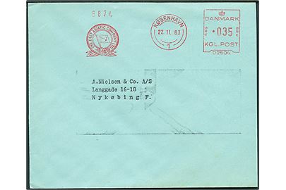 35 øre firmafranko fra Østasiatisk Kompagni på brev fra København d. 22.11.1963 til Nykøbing F.