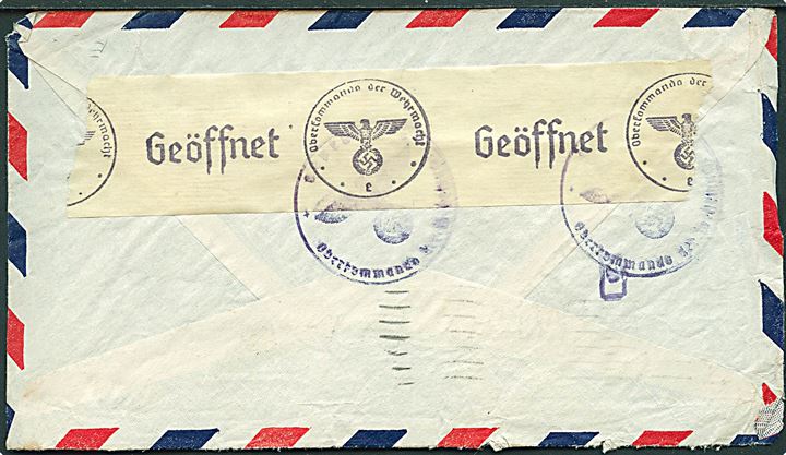 30 cents Winged Globe på luftpostbrev fra Fort Lauderdale d. 23.1.1941 til Marstal, Danmark. Fra dansk sømand ombord på S/S Standard. Åbnet af tysk censur i Frankfurt.
